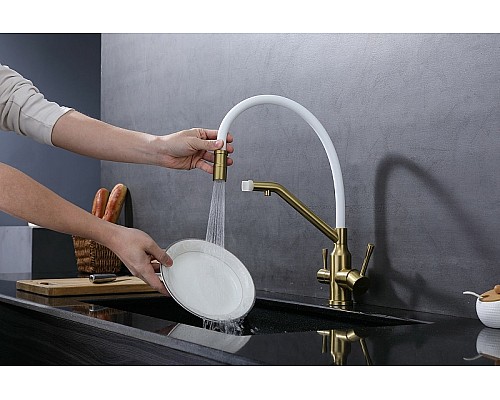 Смеситель для кухни Raglo R81.62.03 Золото матовое Белый