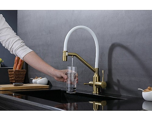 Смеситель для кухни Raglo R81.62.03 Золото матовое Белый