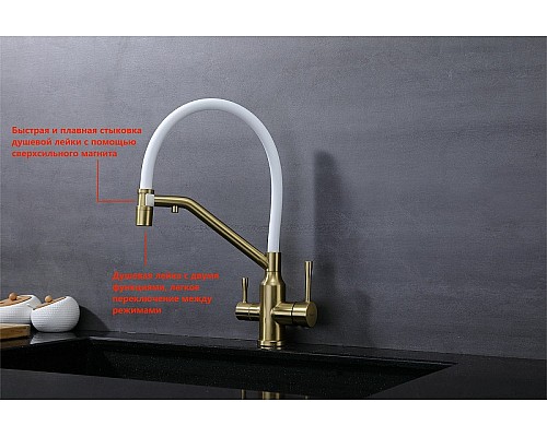 Смеситель для кухни Raglo R81.62.03 Золото матовое Белый