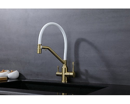 Смеситель для кухни Raglo R81.62.03 Золото матовое Белый