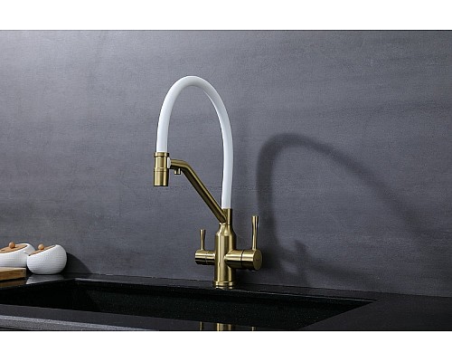 Смеситель для кухни Raglo R81.62.03 Золото матовое Белый