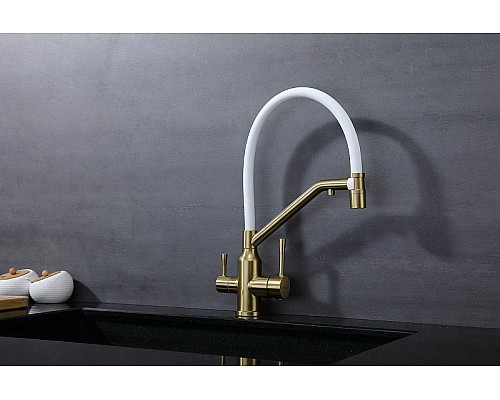 Смеситель для кухни Raglo R81.62.03 Золото матовое Белый