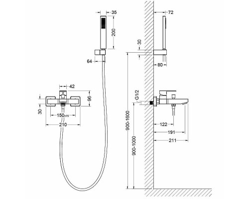 Смеситель для ванны Aquatek Либра AQ1649MB Черный матовый