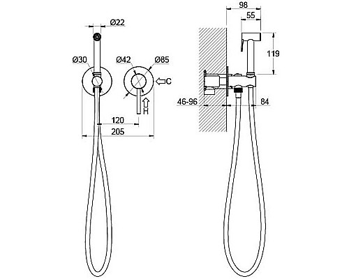Гигиенический душ со смесителем Aquatek Европа AQ1319MB Черный матовый