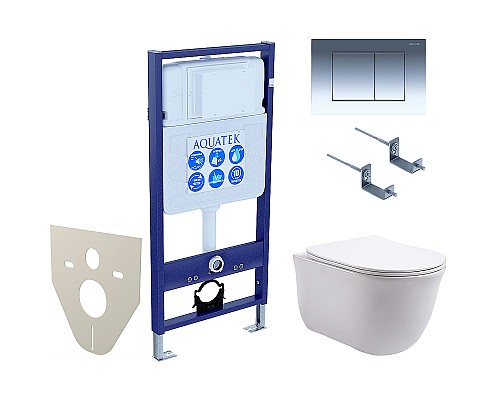 Комплект унитаза с инсталляцией Aquatek Set Aquatek Классик-010 4в1 с сиденьем Микролифт и клавишей смыва Хром глянцевый