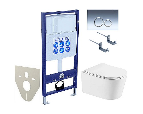 Комплект унитаза с инсталляцией Aquatek Set Aquatek Оберон T KDI18 с сиденьем Микролифт  и клавишей смыва Хром глянцевый
