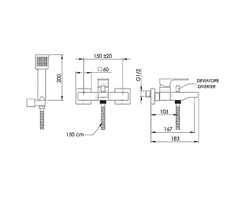 Смеситель для ванны Remer Absolute AU02CFP Черный брашированный хром