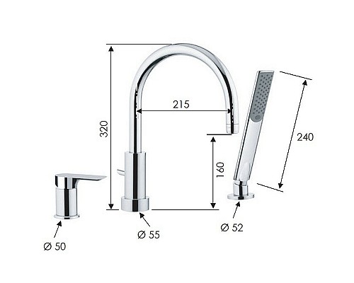 Смеситель на борт ванны Remer Infinity I07BG Золото брашированное