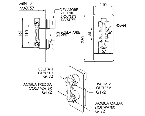 Смеситель для душа Remer Absolute AU92BG Золото брашированное