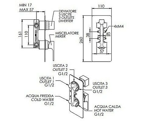 Смеситель для душа Remer Absolute AU93VO Бронза