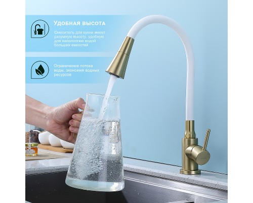 Смеситель для кухни Splenka S201.4308.03 Золото матовое Белый