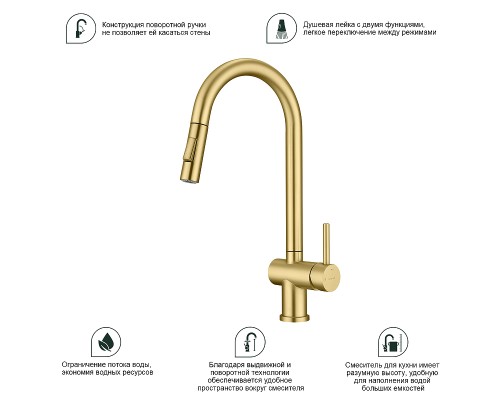 Смеситель для кухни Splenka S204.49.03 Золото матовое