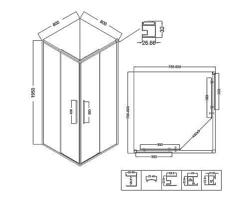 Душевой уголок Niagara Nova 80х80 NG-6622-34 профиль Хром стекло прозрачное