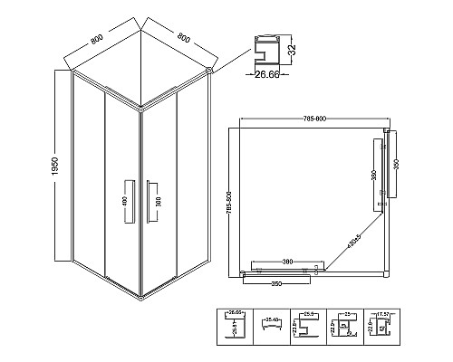 Душевой уголок Niagara Nova 80х80 NG-3622-34 профиль Хром стекло шиншилла