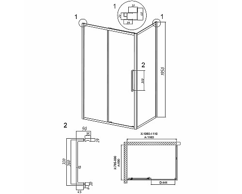 Душевой уголок Grossman Cosmo 110х80 120.K33.02.1180.42.00 профиль Графит сатин стекло прозрачное