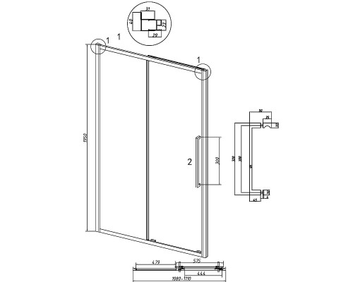 Душевая дверь Grossman Cosmo 110 100.K33.02.110.32.00 профиль Золото сатин стекло прозрачное