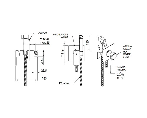 Гигиенический душ со смесителем Remer Absolute AU65W Хром