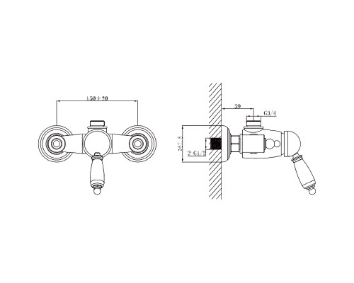 Смеситель для душа Caprigo Adria-Uno Black Edition 02B-517-vot Бронза