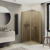 Душевой уголок Maybah Glass 800x800x1980 на монопетлях Золото стекло бронзовое матовое