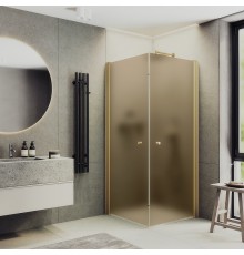Душевой уголок Maybah Glass 800x800x1980 на монопетлях Золото стекло бронзовое матовое