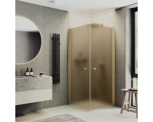 Душевой уголок Maybah Glass 800x800x1980 на монопетлях Золото стекло бронзовое матовое