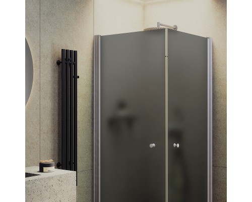 Душевой уголок Maybah Glass 800x800x1980 на монопетлях Хром матовый стекло графитовое матовое