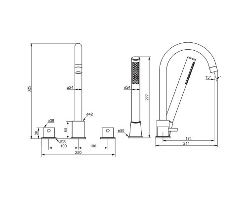 Смеситель на борт ванны Damixa Scandinavian Pure 360400300 Черный матовый