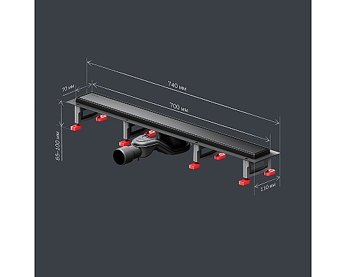 Душевой лоток AM.PM MasterFlow 70 W01SC-U11-070-04BM с Черной матовой решеткой / под плитку Tile