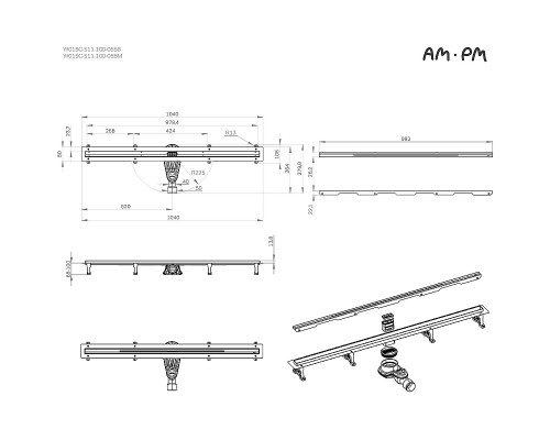 Душевой лоток AM.PM MasterFlow 100 W01SC-S11-100-05SB с решеткой Хром матовый Slim line