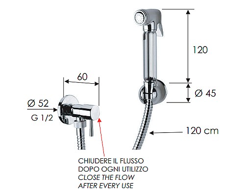 Гигиенический душ с запорным вентилем Remer 332REZ Хром
