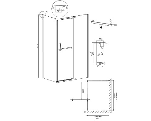 Душевой уголок Grossman Pragma 100х80 120.K33.03.1080.42.00 профиль Графит сатин стекло прозрачное