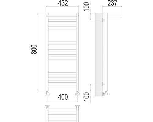 Водяной полотенцесушитель Terminus Аврора П16 400x800 4670078529411 с полкой Хром, нижнее подключение, G 1/2" ВР, с угловым соединением