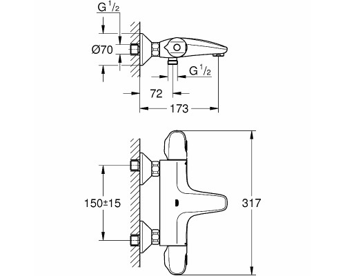 Смеситель для ванны Grohe Grohtherm 1000 New с термостатом Хром