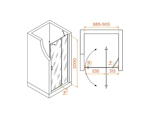 Душевая дверь RGW Hotel HO-014 90 350601409-21 профиль Хром стекло матовое