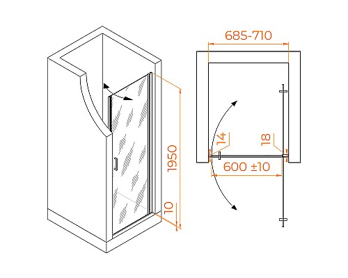 Душевая дверь RGW Leipzig LE-003-Gg 70 351200307-110 профиль Серый стекло прозрачное