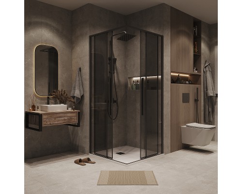 Душевой уголок Grossman Galaxy 80х80 300.K33.01.8080.21.10 профиль Черный матовый стекло тонированное