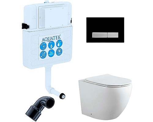 Комплект унитаза со смывным бачком Aquatek Set BW Aquatek Европа-031 3в1 с сиденьем Микролифт и Черной матовой клавишей смыва