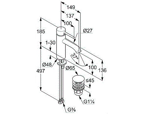 Смеситель для раковины Kludi Bozz 38288N076 Золото брашированное