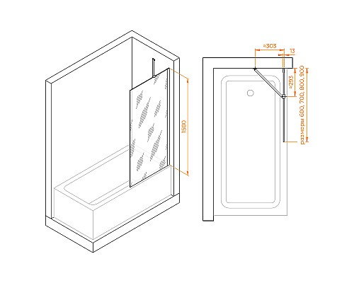Шторка на ванну RGW Screens SC-151 60х150 351115106-31 профиль Хром стекло тонированное