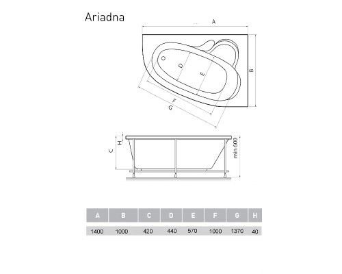 Акриловая ванна Relisan Ariadna 140x100 R без гидромассажа