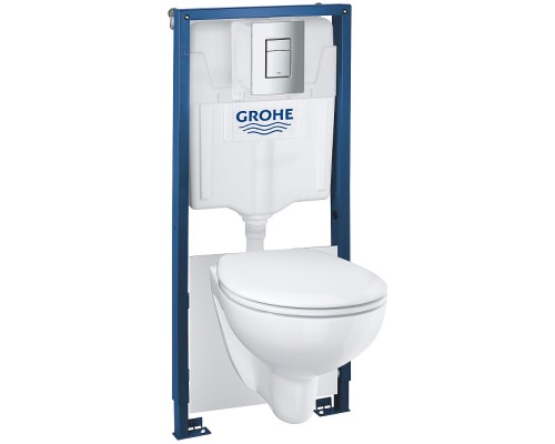Комплект унитаза с инсталляцией Grohe Solido Compact с сиденьем Микролифт и клавишей смыва Хром