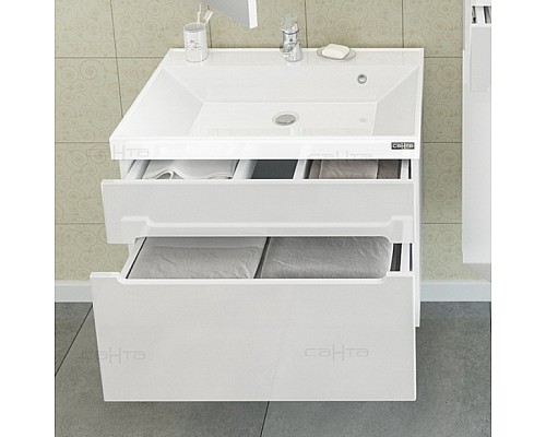 Тумба под раковину СанТа Лондон 70 2 ящика подвесная Белая