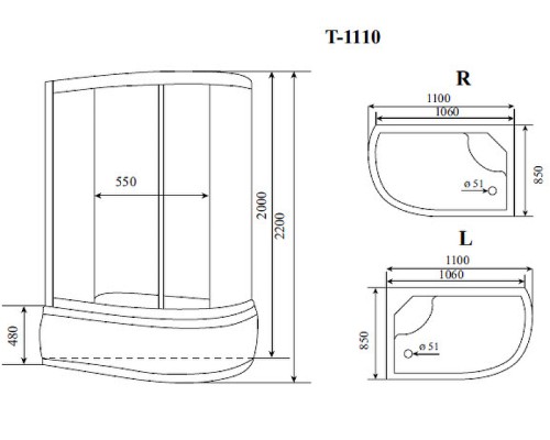Душевая кабина Timo Standart 110x85 T-1110R с гидромассажем
