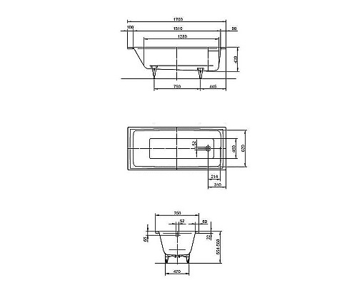 Стальная ванна Kaldewei Puro 652 170x75 256200013001 с покрытием Easy-clean