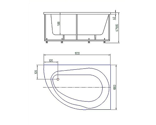 Акриловая ванна Aquatek Вирго 150х100 R VIR150-0000025 без гидромассажа с фронтальной панелью с каркасом (разборный) со слив-переливом