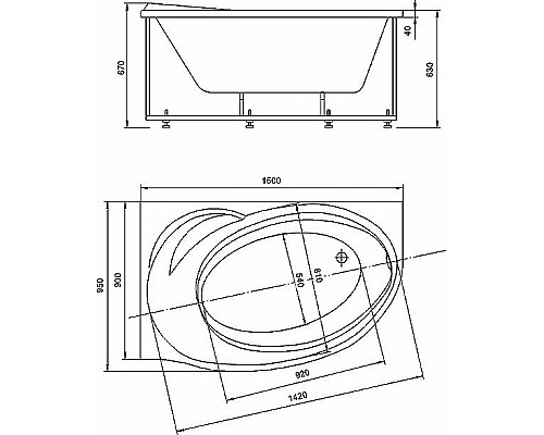 Акриловая ванна Aquatek Бетта 150x95 L BET150-0000067 без гидромассажа с фронтальной панелью с каркасом (разборный) со слив-переливом