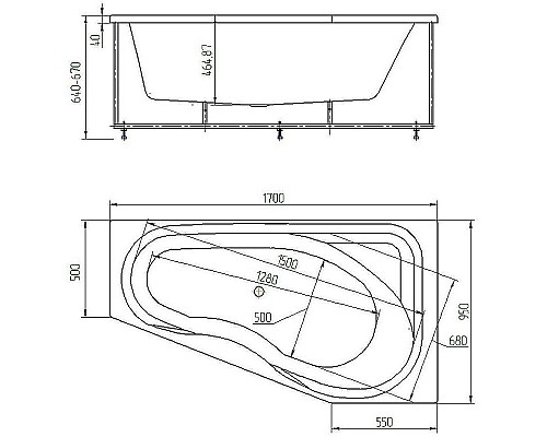 Акриловая ванна Aquatek Медея 170x95 L MED180-0000037 без гидромассажа с фронтальной панелью с каркасом (вклеенный) со слив-переливом