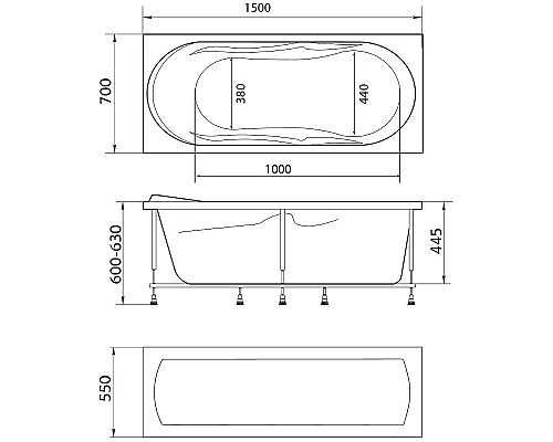 Акриловая ванна Marka One Vita 150х70 01вит1570 без гидромассажа