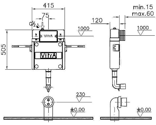 Смывной бачок Vitra V12 762-1740-01 скрытого монтажа без клавиши смыва