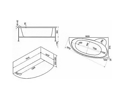 Акриловая ванна Bas Сагра 160x100 R В 00032 без гидромассажа